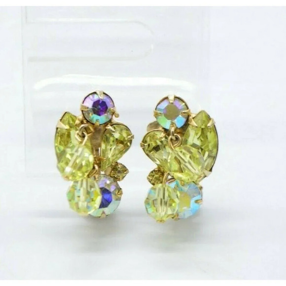 Weiss Yellow Rhinestone Dangle Crystal Flower Clip - Picture 1 of 5